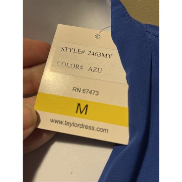 Taylor Royal Blue Azure Chiffon V neck High Low Midi Dress Medium - Picture 6 of 9